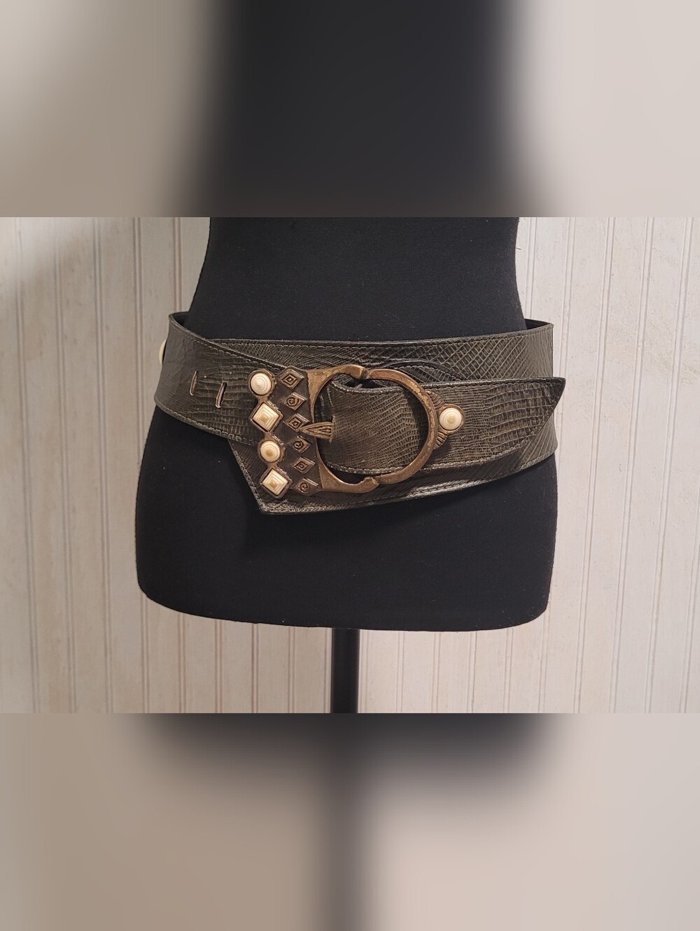 Leatherock Nina Arjani Vintage 90s Olive Lizard Embossed Belt 30